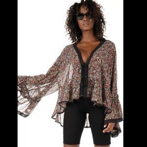 Free People Boho Ditsy Floral Bell Sleeve Lola Kimono